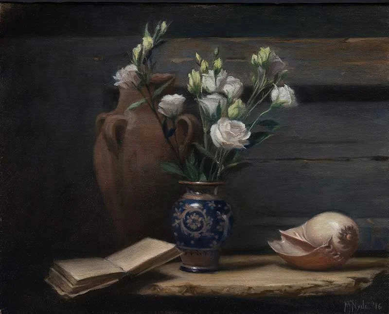 Flowers and a Shell oil on linen 40 by 50 cm. 2016 SOLD