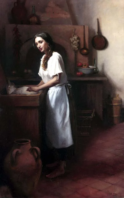 Impastare Il Pane (Making Bread) oil on canvas cm. 135 x 85 SOLD