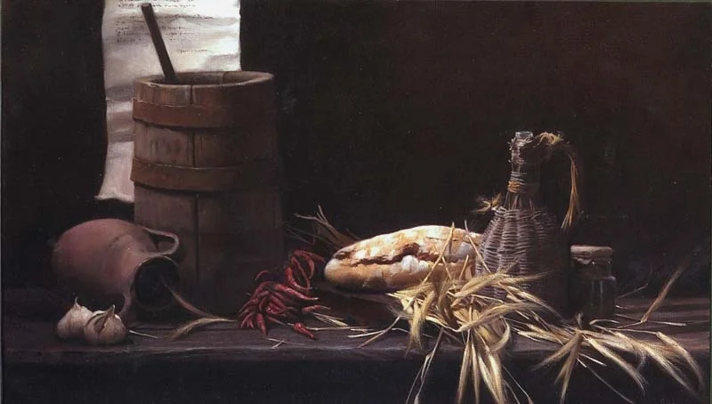 Pane e fièno (Still life with bread and hay) oil on linen 2003 cm. 60 x 100 SOLD