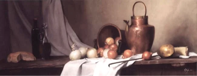 Pane e Cipolle (still life with bread and onions) oil on linen cm. 55 x 130 SOLD