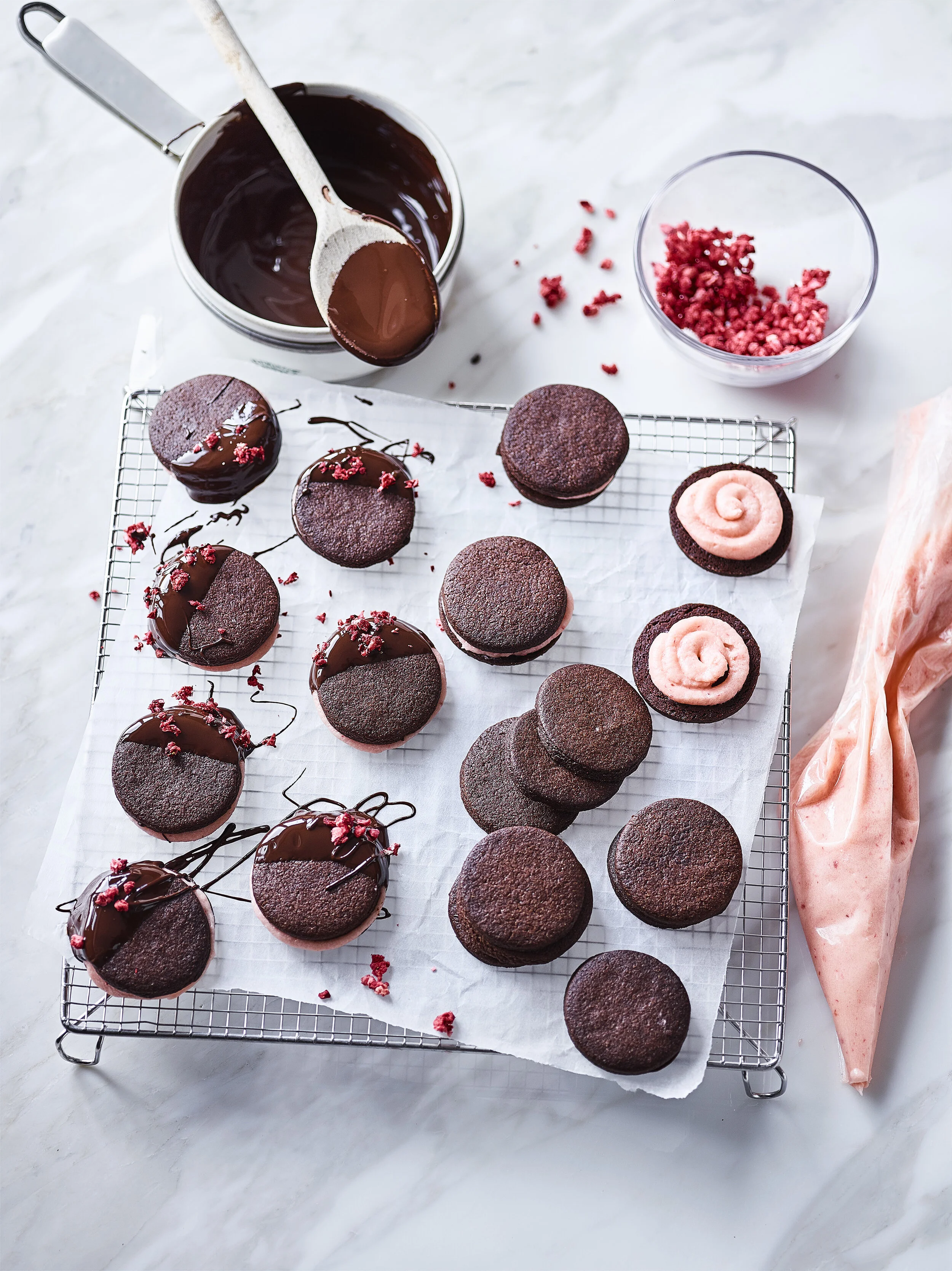 Chocolate Strawberry Sandwich Biscuits