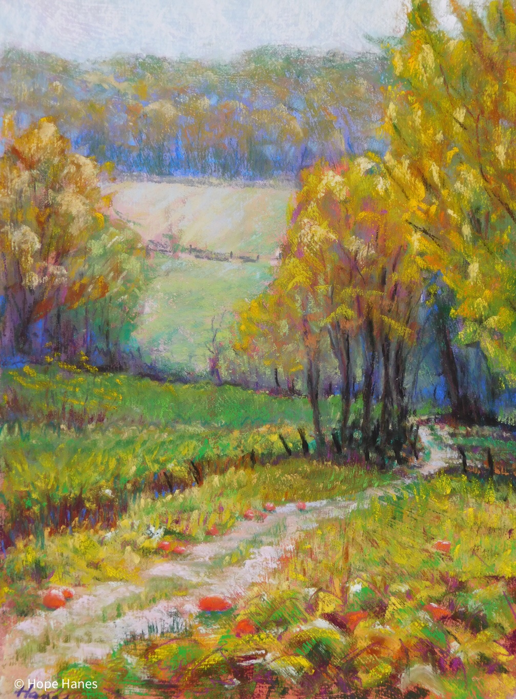 "Sunny Afternoon at the Pumpkin Patch" 2019, pastel on board, 10"x14"