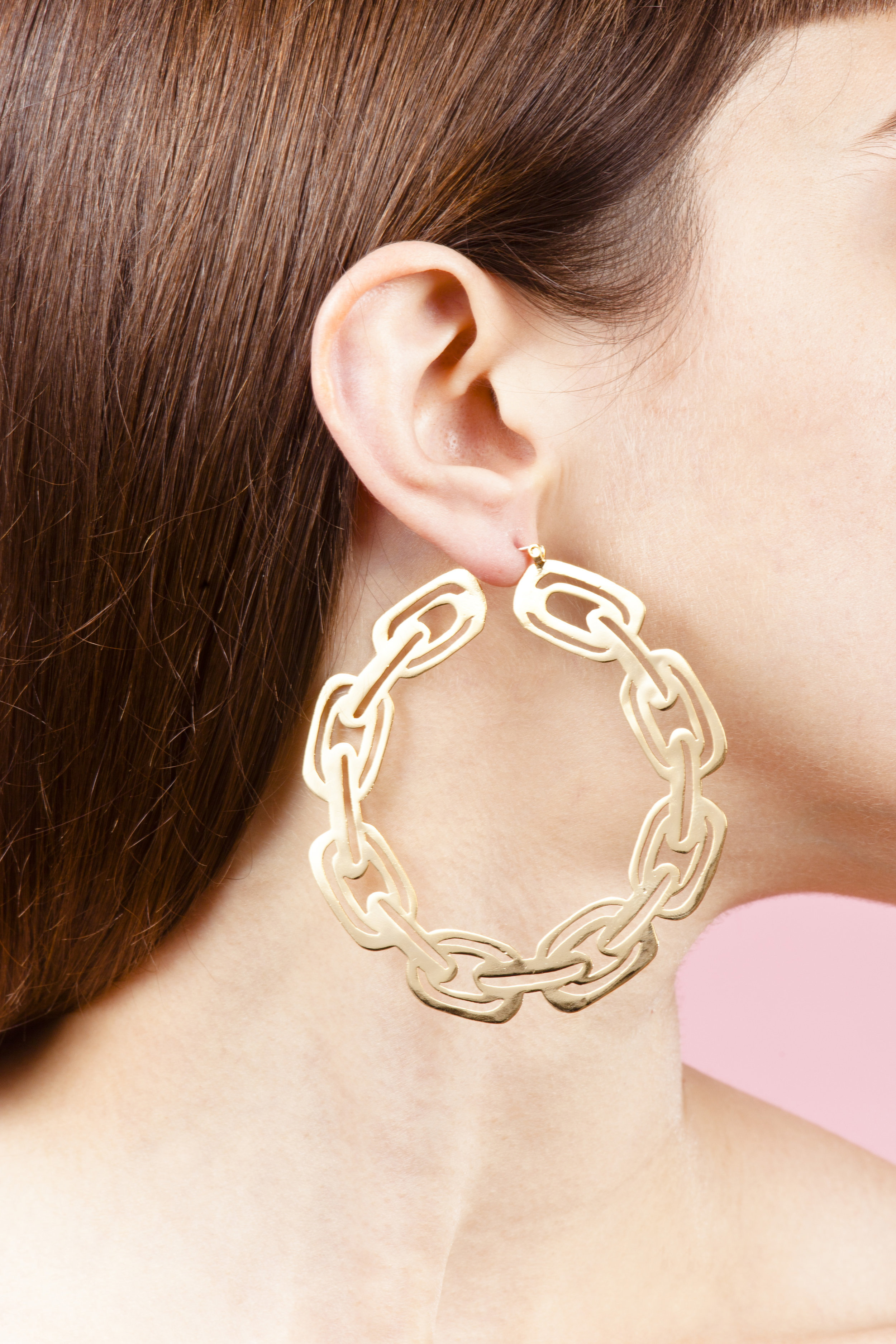   Gold Chain Hoops   Gold-Plated Brass, Sterling Silver  3”x3”x.25”    Photo by Harry Gould Harvey 