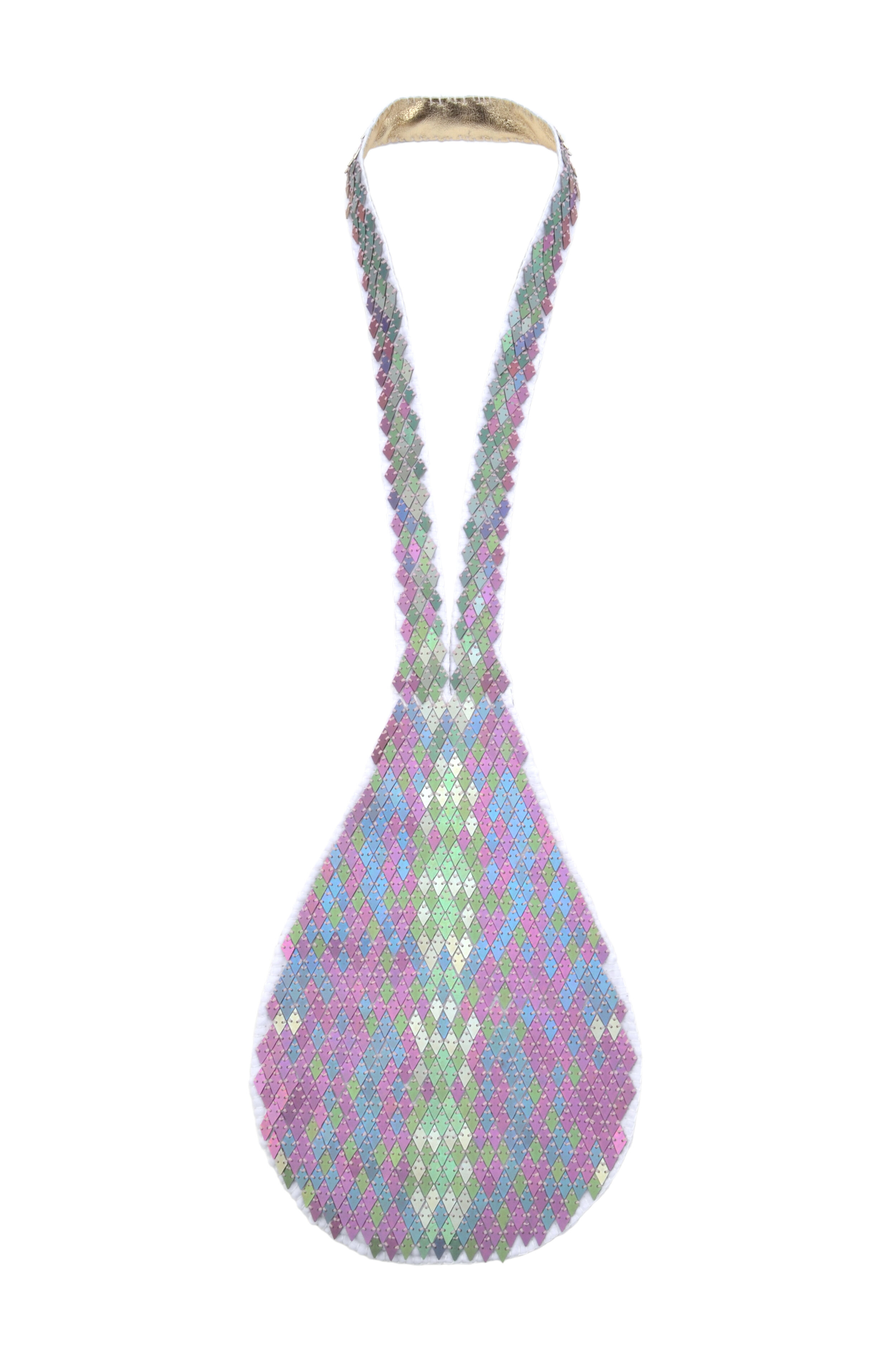   Magenta Snakeskin Necklace   Anodized Titanium, Leather, Cotton  26”x7”x.25”  2019 