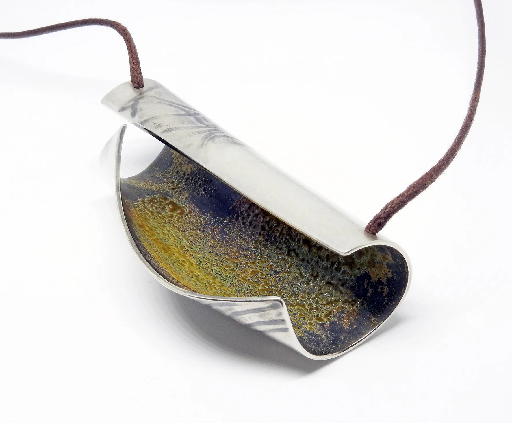Necklace (2018): Silver, Enamel, Waxed Cotton Cord