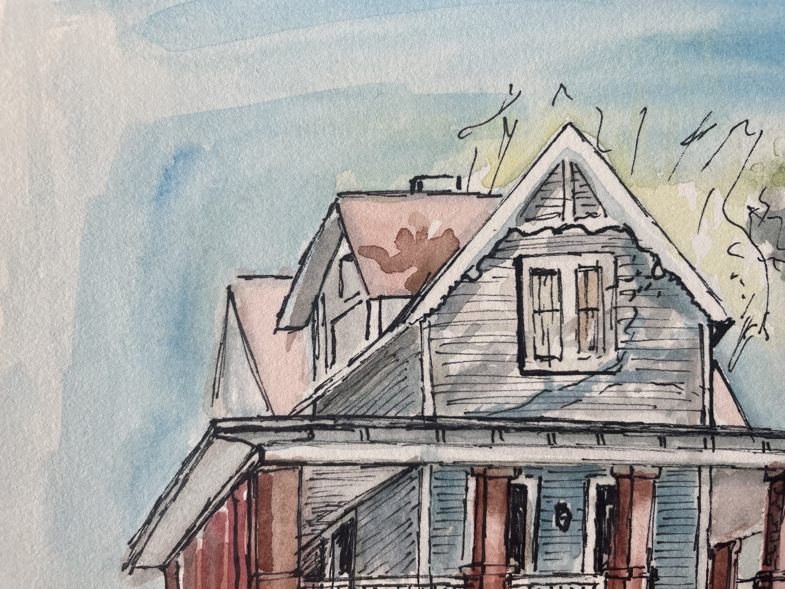 Watercolor house paintings and drawings