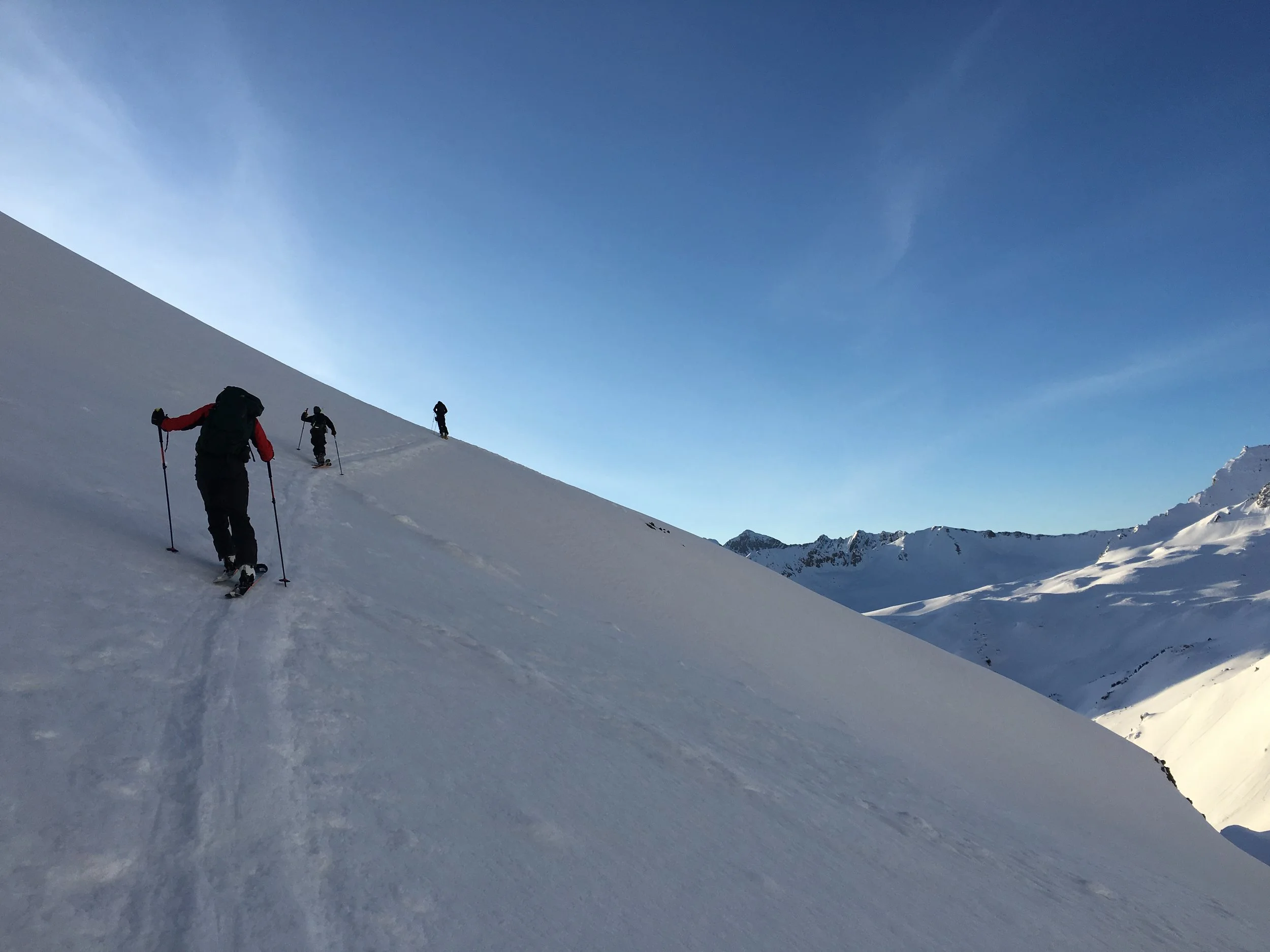 I love this picture because it epitomizes spring skinning, hard. Also The light reminds me of the stillness in the high alpine mornings. 