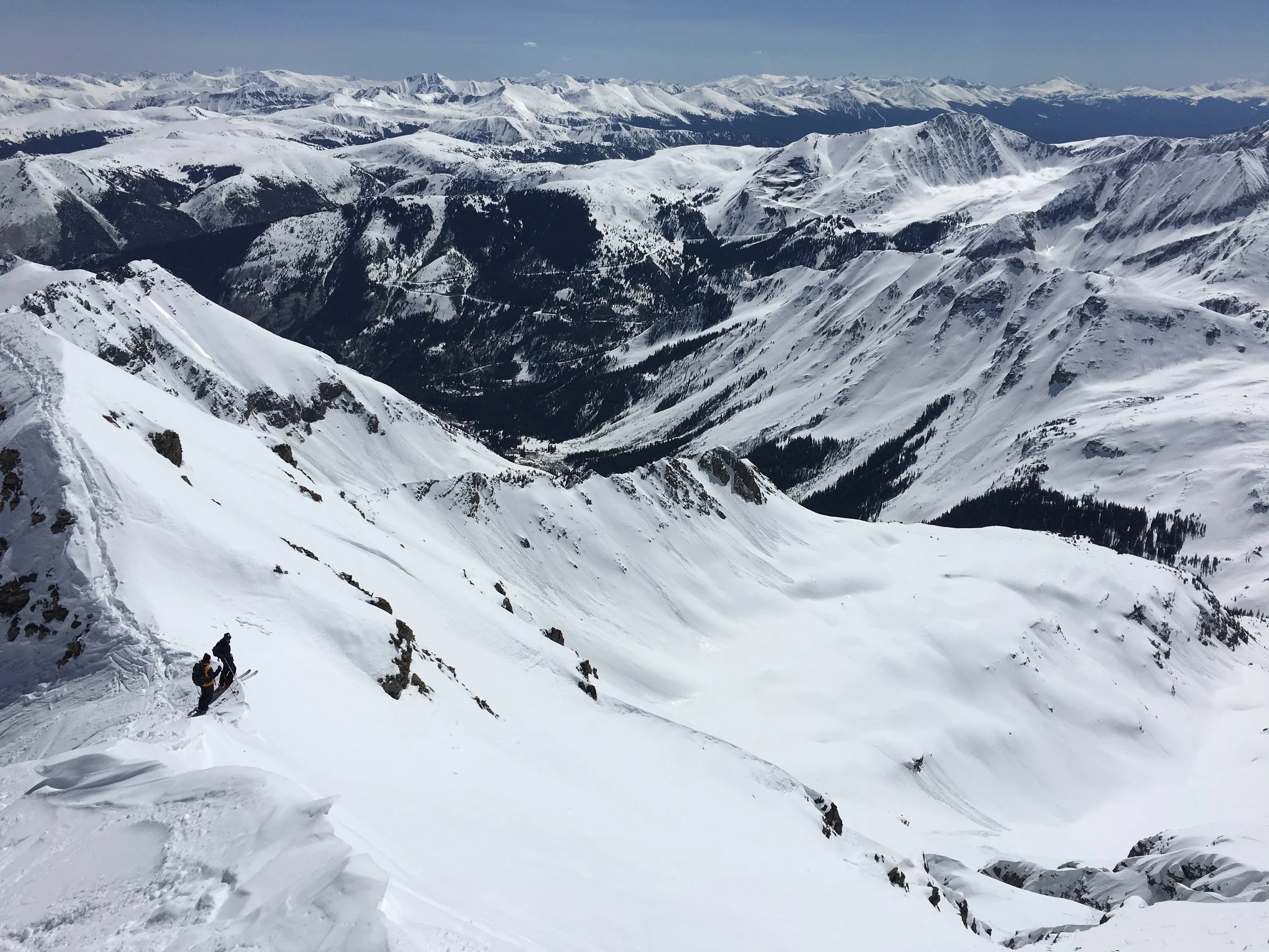 The boys on the Saddle looking into the East couloir. We picked our way down to the saddle due to wet slide saftey. 