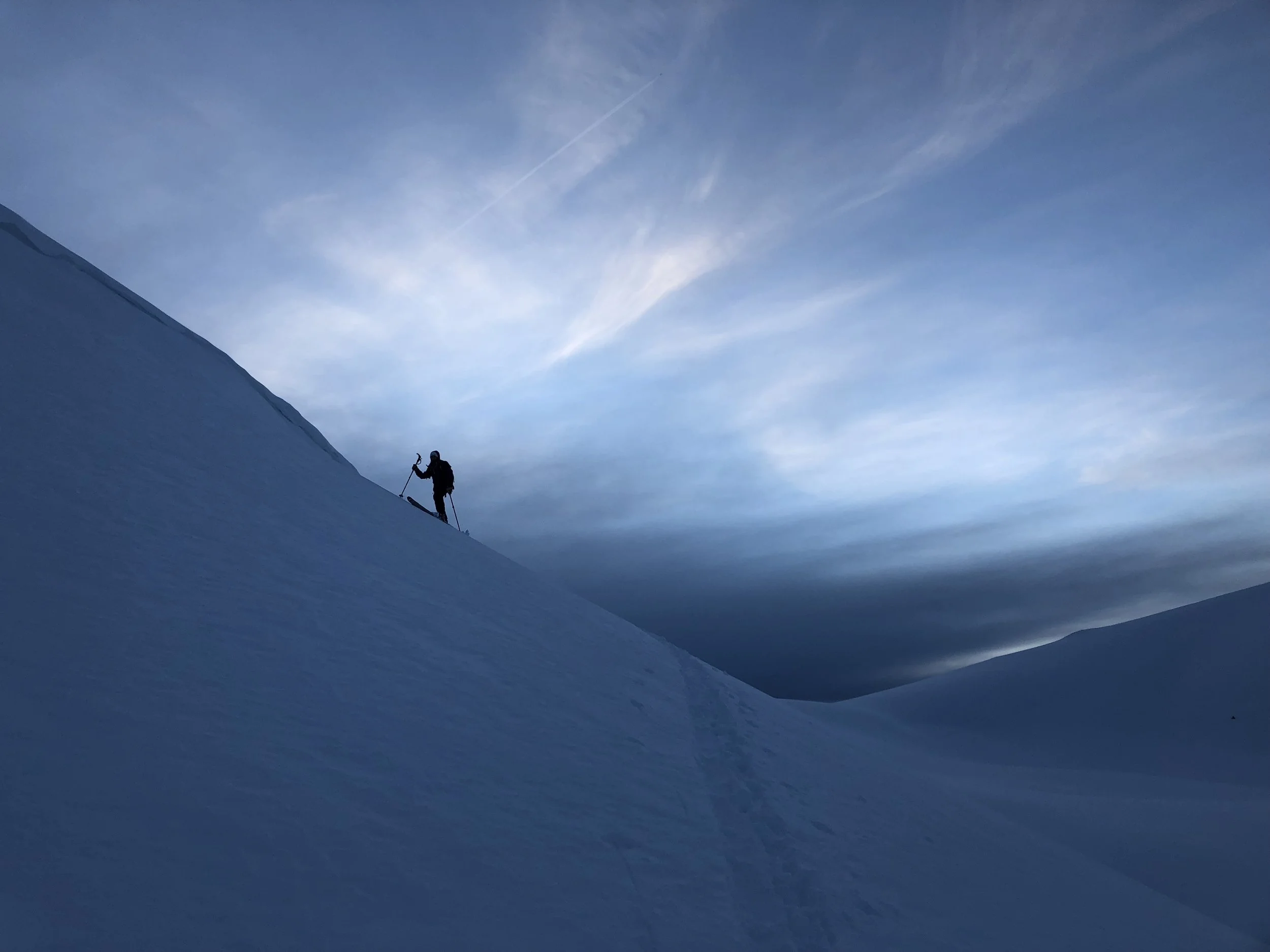 Last of the light and the last push uphill.  