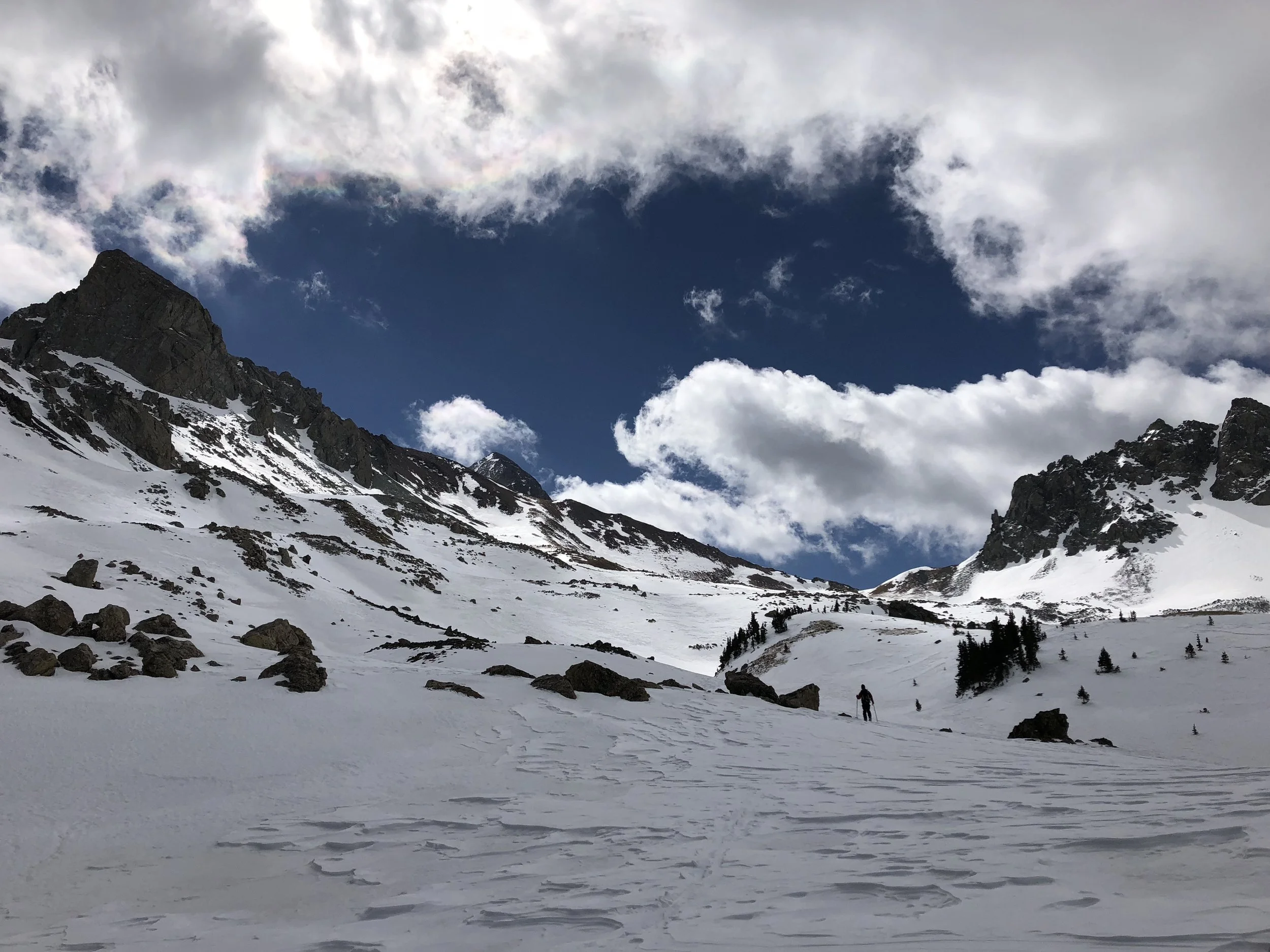 above tree line and almost to the 12,520' saddle on the left. 