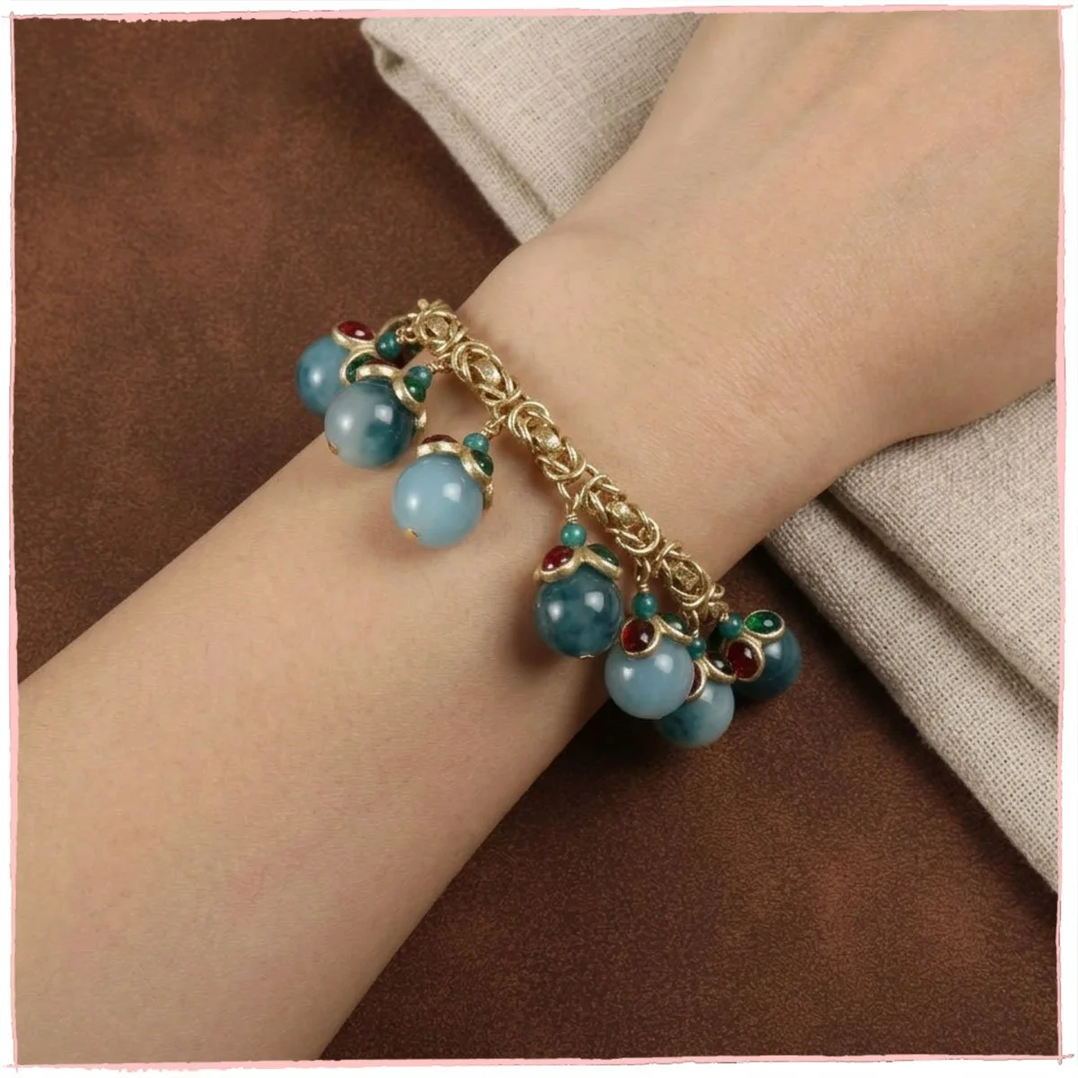 Vintage Jade & Crystal Charm Bracelet