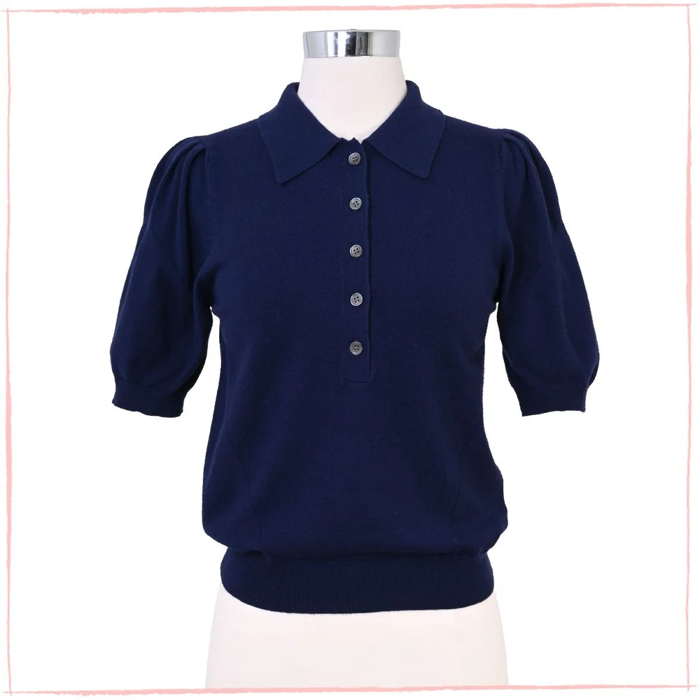 Elegant Navy Short Sleeve Sweater Top for Women  Holiday