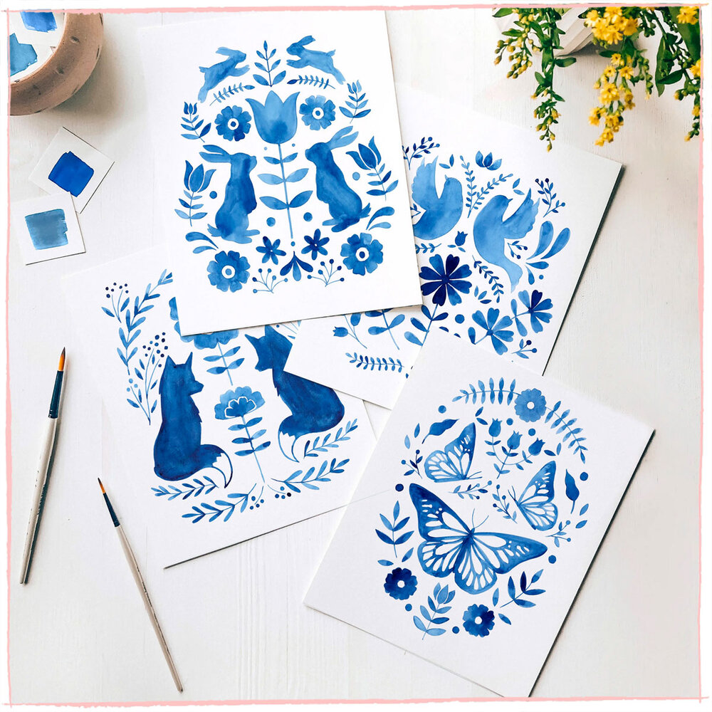 Blue & White Watercolor Kit — Holiday