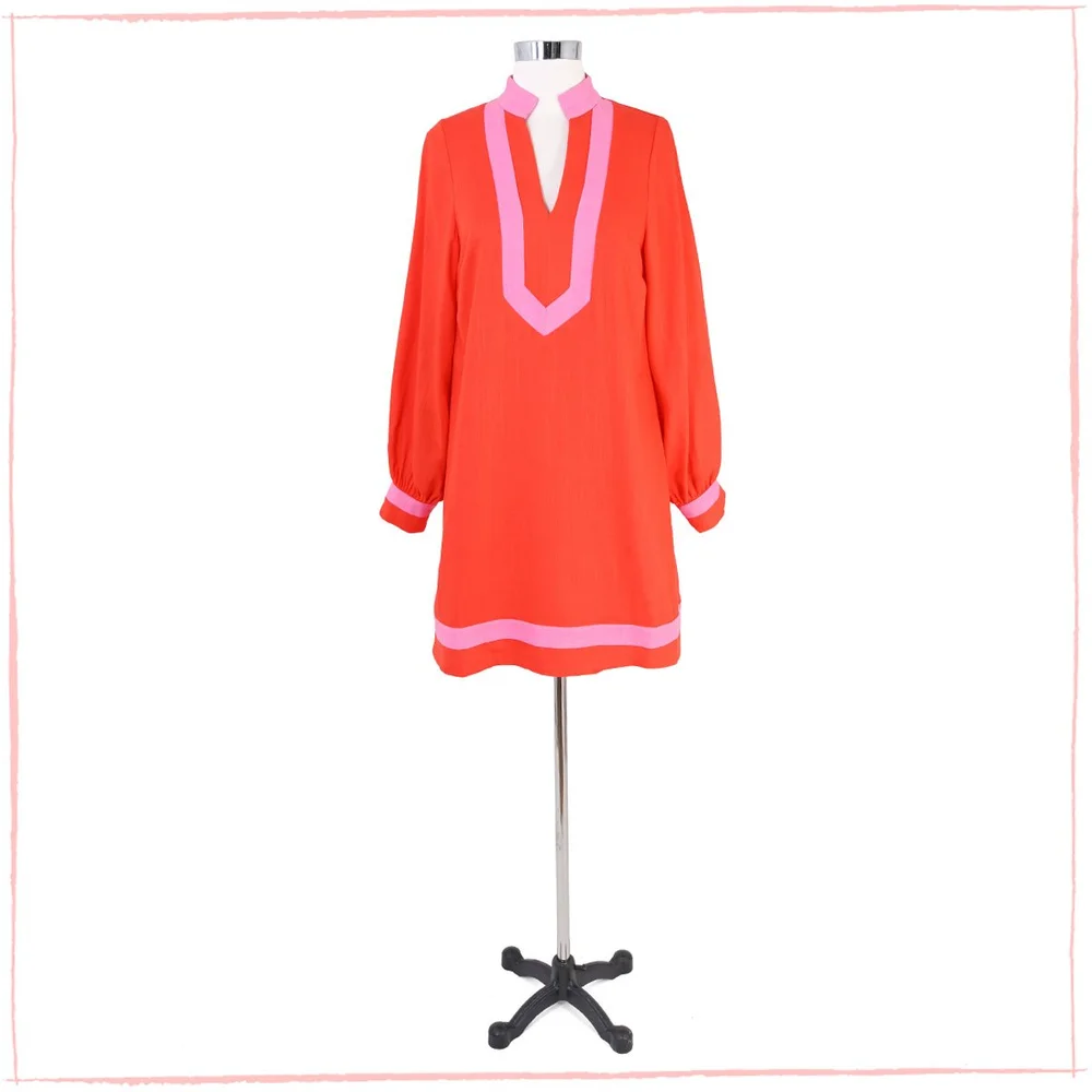 strapless open back dress Equipment Red 100% Silk 3/4 Sleeve Button Down Tunic Shirt Mini Dress Size M main image 0