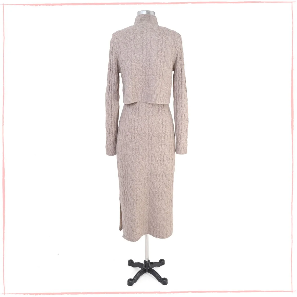Cable Knit Sweater Dress in Camel