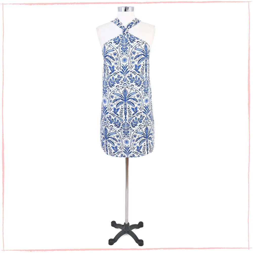 Blue Botanical Crossover Dress - Elegant Summer Fashion  Holiday