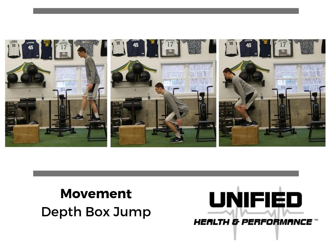 During a Depth Box Jump an athlete steps off of the first box and quickly jumps up to the second box. Athletes are instructed to minimize ground contact time between the boxes. An athlete’s strength, rate of force development, and “elasticity” will determine how high the first box should be. If you notice the athlete struggling to quickly leave the ground, it is likely that the height of the first box should be reduced. However, there is merit to using shorter and higher boxes with varying degrees of ground contact time.