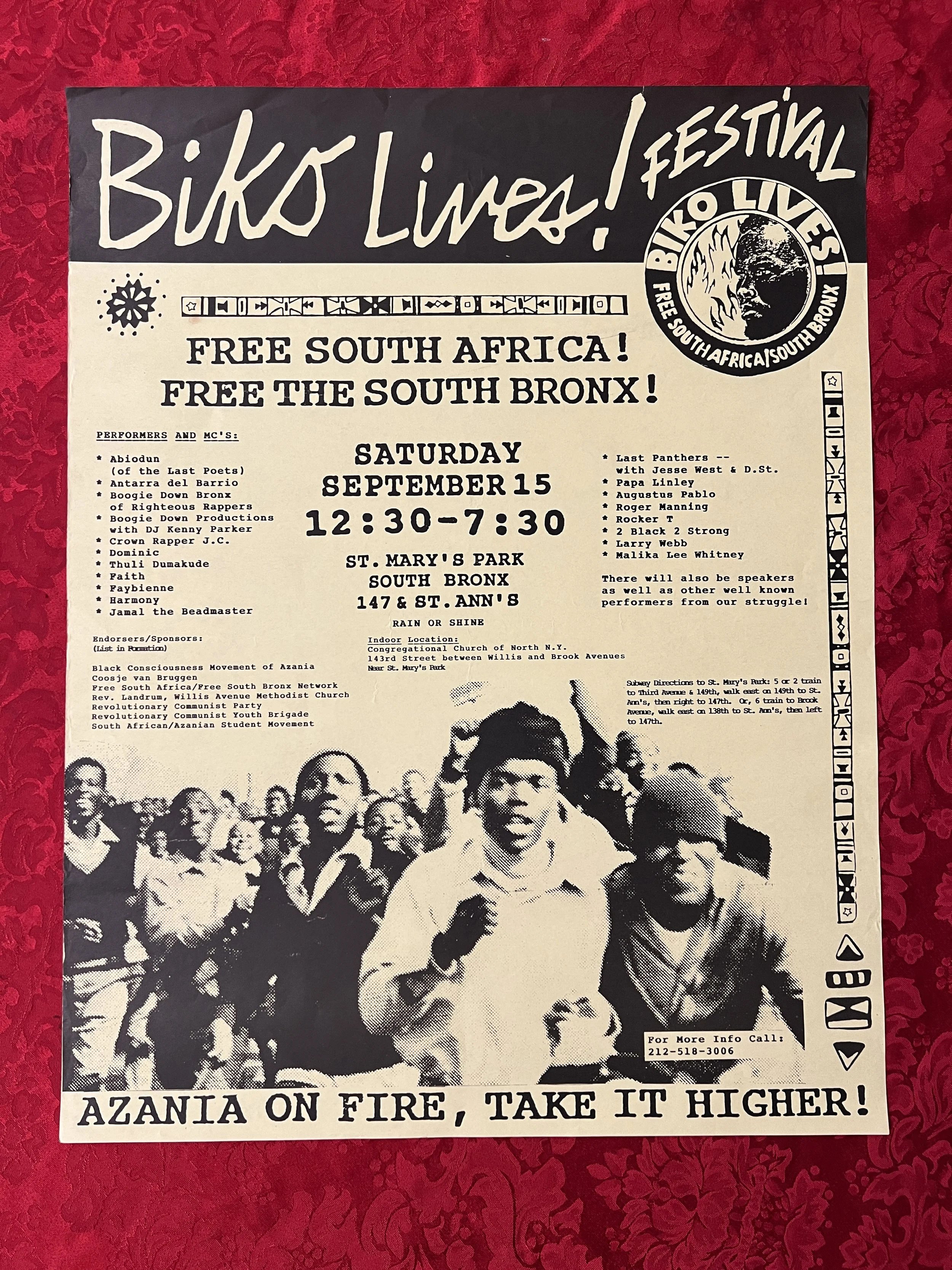 1987 S. African activist Steven Biko South Bronx memorial concert Poster WoW !!!