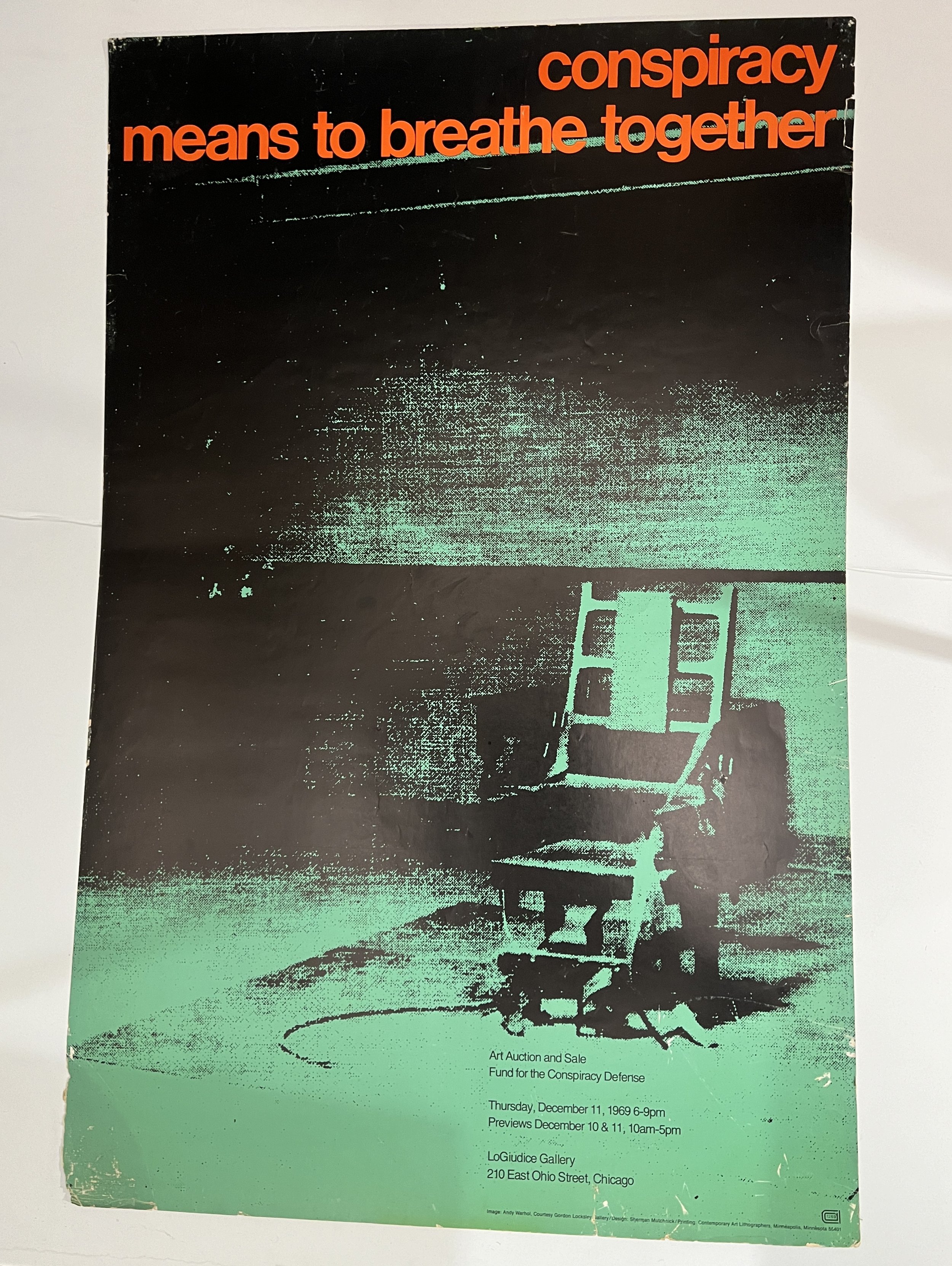 1969 Andy Warhol Electric Chair Conspiracy Means to Breathe Together Chicago '68