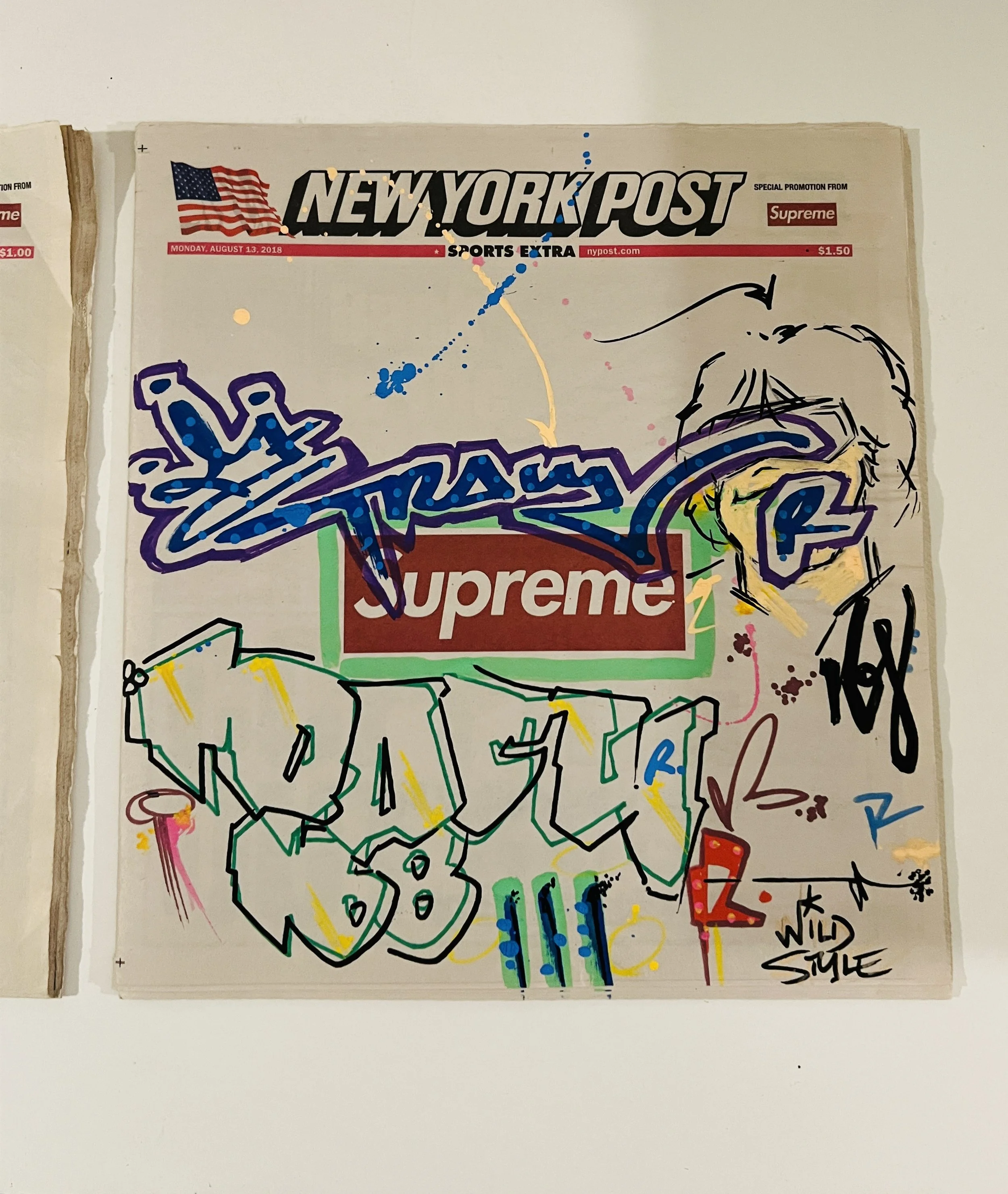 c.2018 TRACY 168 drawing on Supreme NY Post Newspapers RARE Wildstyle Graffiti !!!