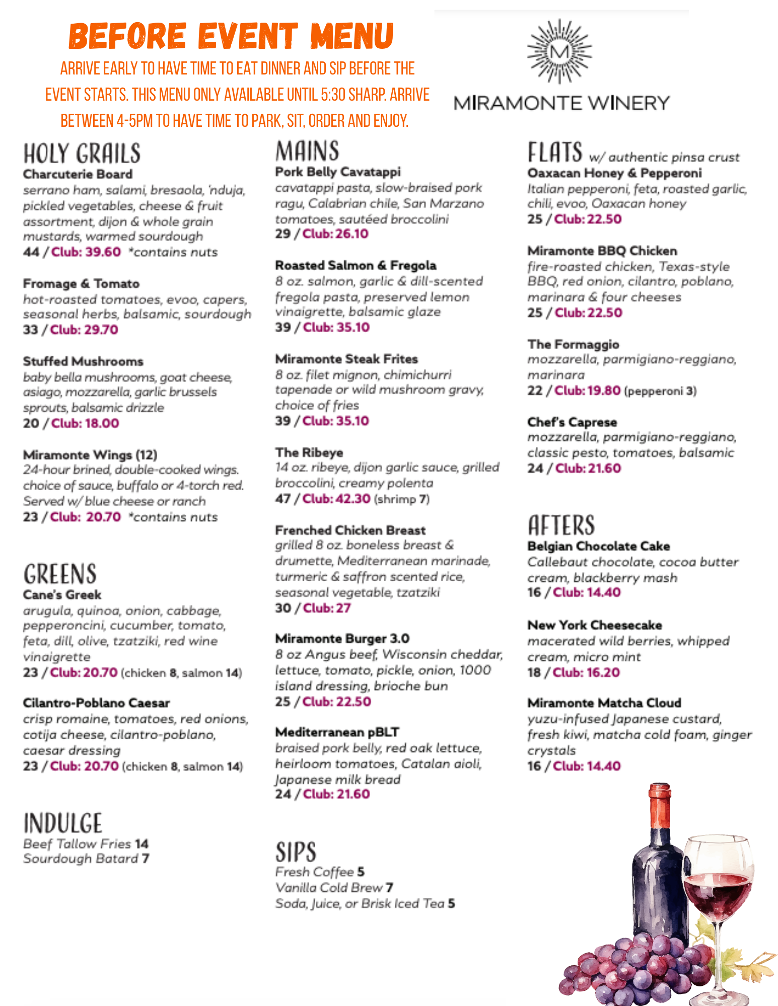 ARRIVE EARLY IF YOU’D LIKE TO ENJOY DINNER BEFORE CLASS- AND HAVE TIME TO EAT AND SIP BEFORE THE EVENT STARTS. THIS MENU ONLY AVAILABLE UNTIL 530 PROMPT. ARRIVE BETWEEN 4-5PM TO HAVE TIME TO ENOJY.png
