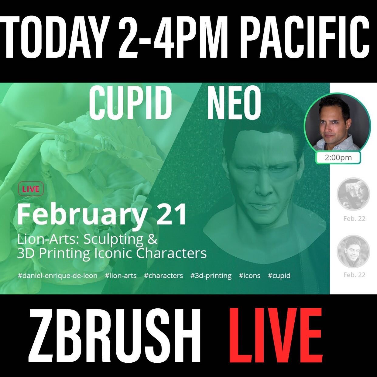 Link: https://www.youtube.com/user/ZBRUSHatPIXOLOGIC
Today: 2-4PM PST Join me during the 1st hour as I work toward wrapping up my epic reimagined &ldquo;sequel&rdquo; of a previous sculpture I remade based on the classic romantic, &amp; iconic sculpt