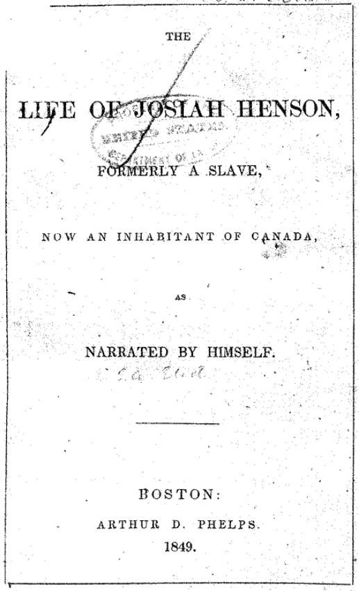 Title Page of Henson’s Autobiography (1849) (Library of Congress)