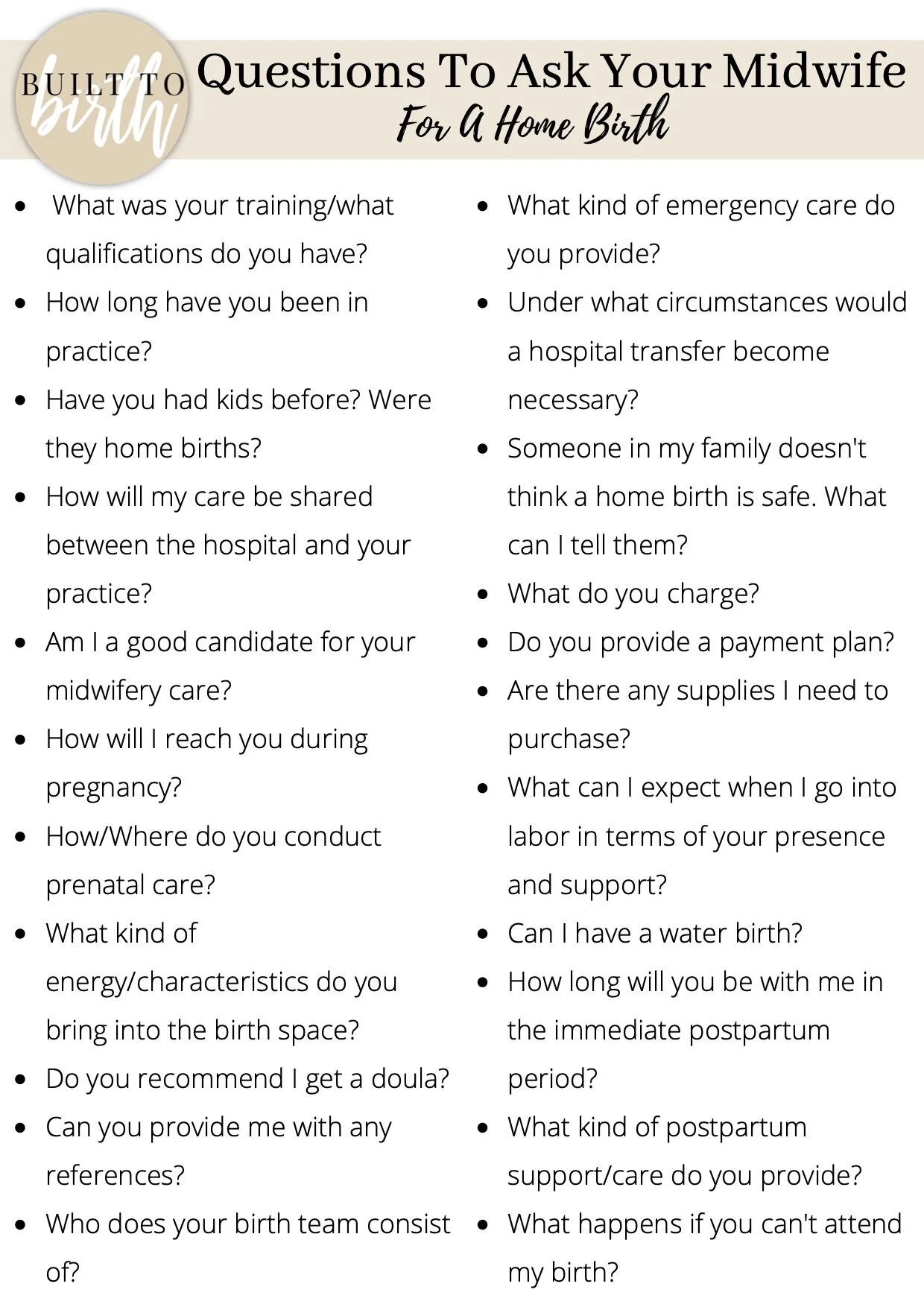 Interview Questions For Your Home Birth Midwife Built To Birth Bridget Teyler