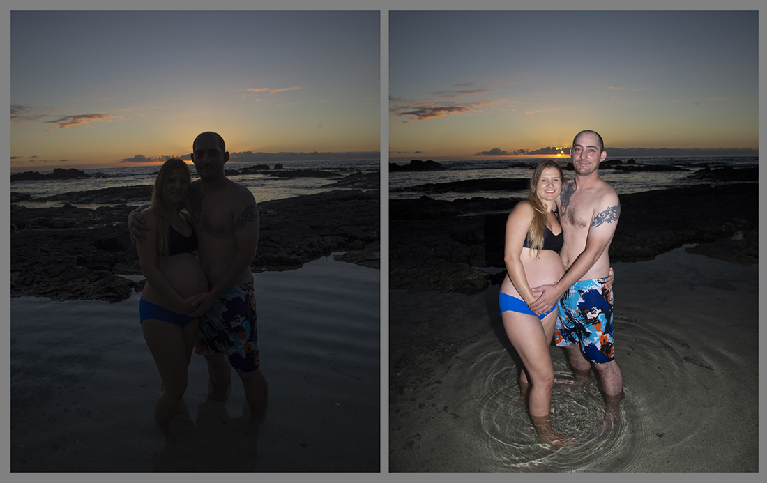 No Fill, manual exposure for sunset. Fill added, completes the image and highlights subjects.