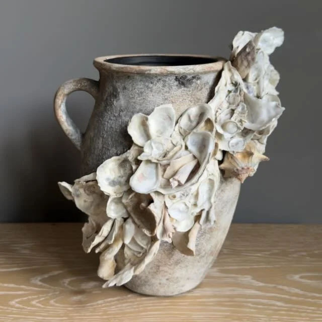 Tall Textured Terracotta Coastal Shell Vase