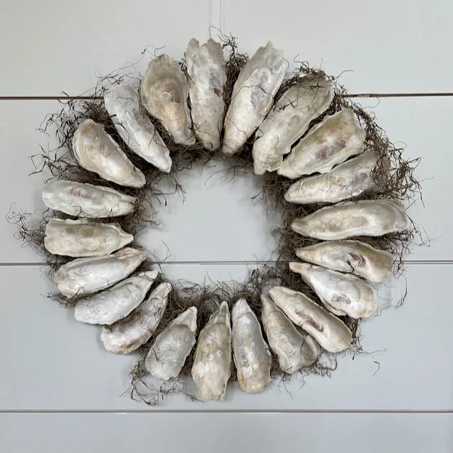 Coastal Oyster Shell Wreath with Spanish Moss