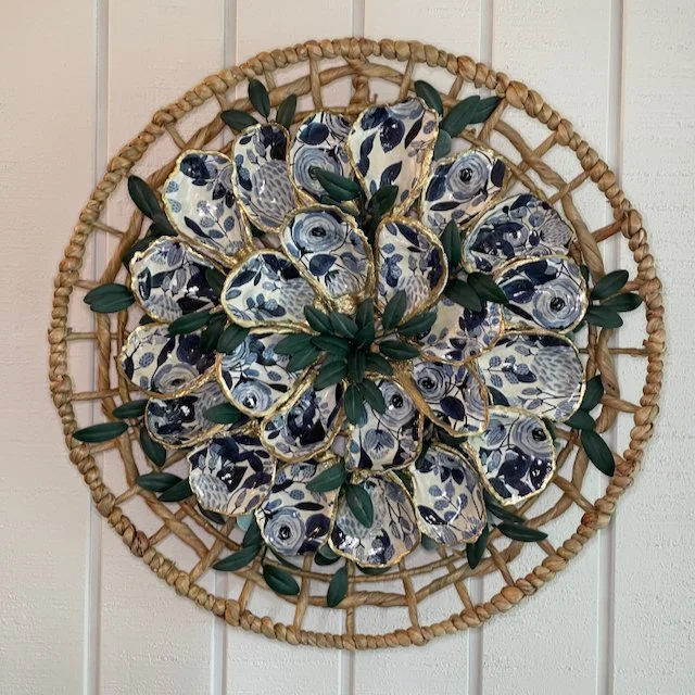 Navy Decoupaged Shell Decorated Wall