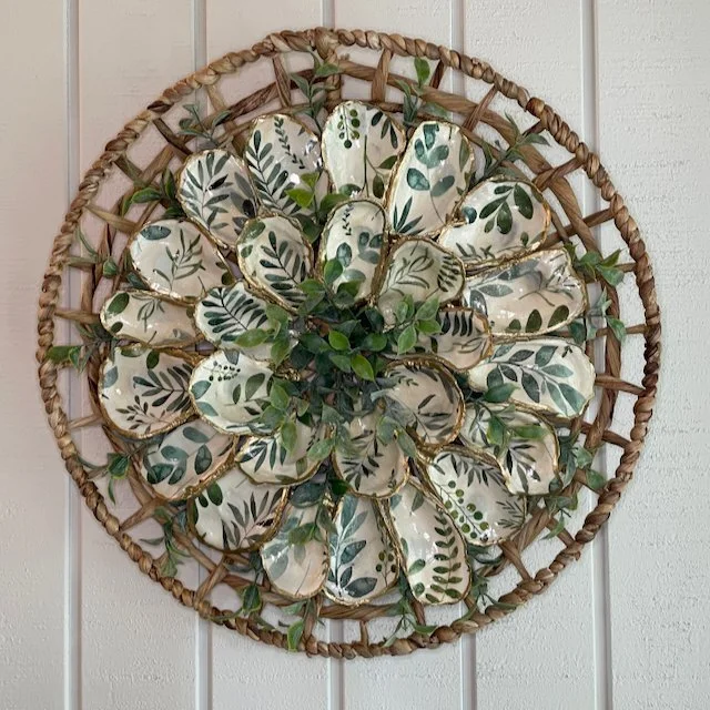 Green Decoupaged Shell Decorated Wall Decor