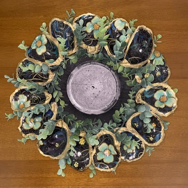 Art Nouveau Decoupaged Oyster Shell candle