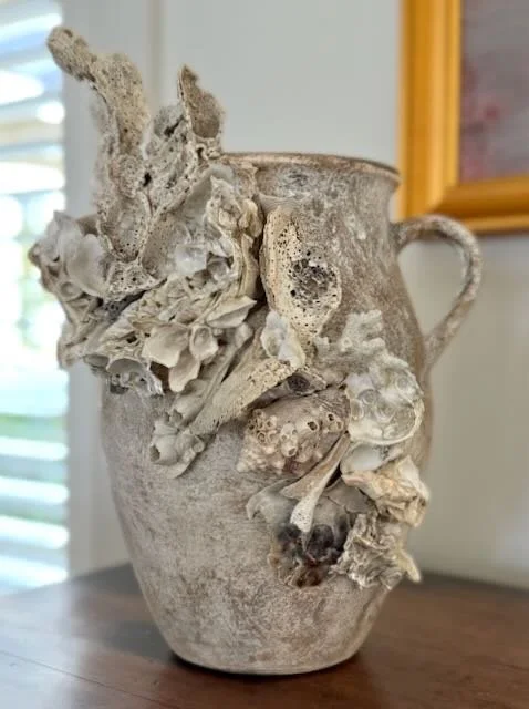 Tall Textured Terracotta Coastal Shell Vase