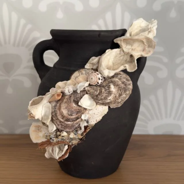Black Terracotta Coastal Shell Vase