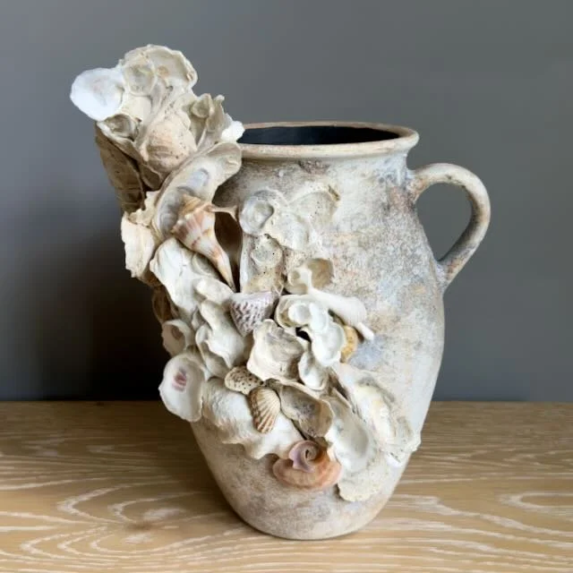 Tall Textured Terracotta Coastal Shell Vase