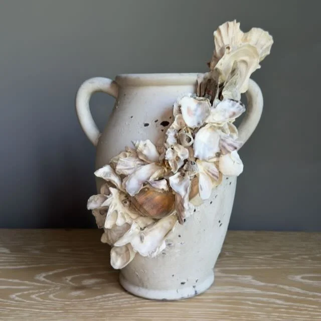 White Mottled Coastal Shell Vase