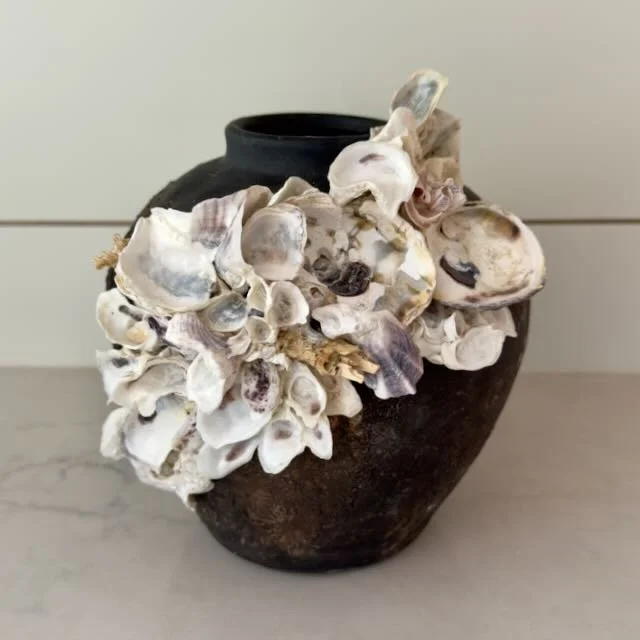 Black Textured Terracotta Coastal Shell Vase