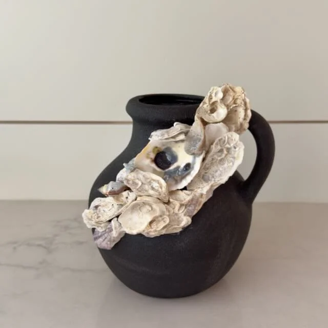 Small Black Coastal Shell Vase