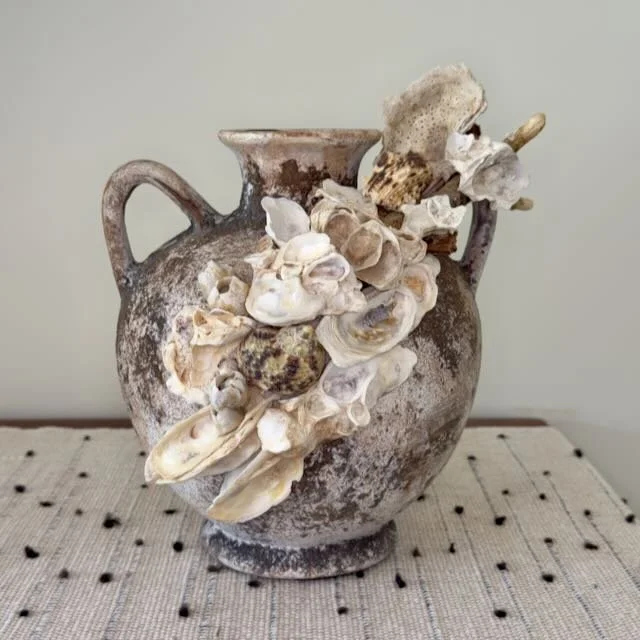 Taupe Terracotta Coastal Shell Vase