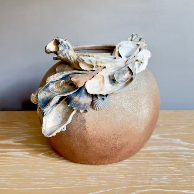 Round Terracotta Coastal Shell Vase