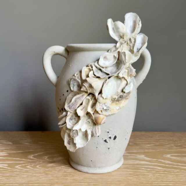 White Mottled Coastal Shell Vase