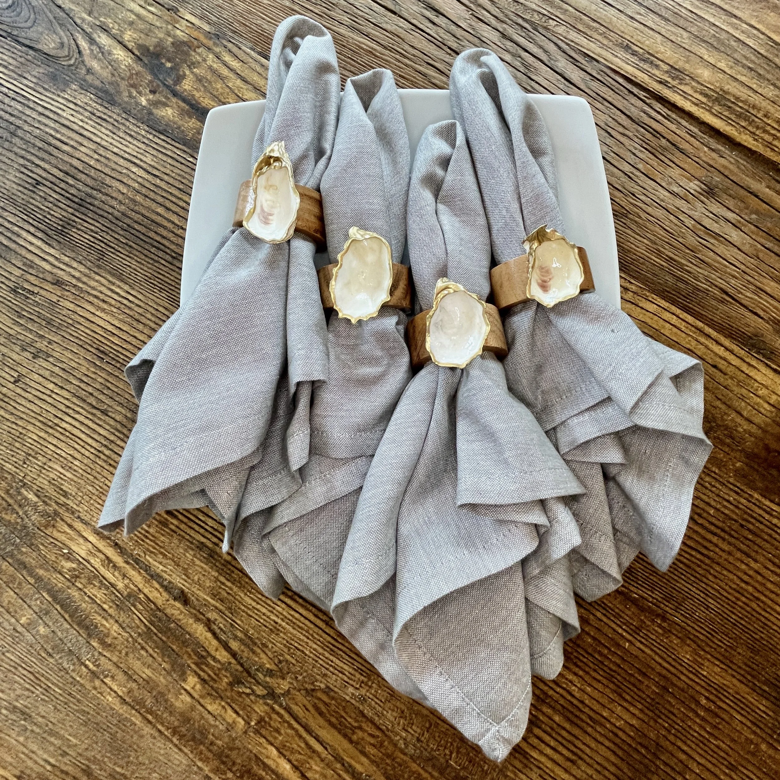 Oyster Shell Wooden Napkin Rings