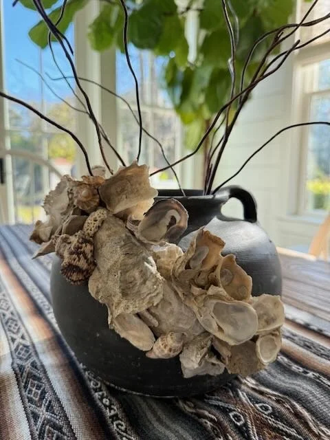 Black Textured Terracotta Coastal Shell Vase with Handles