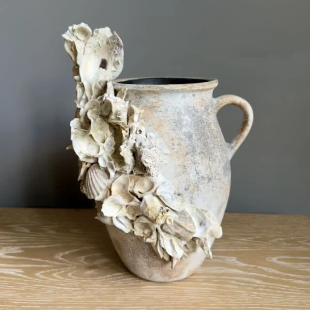 Tall Textured Terracotta Coastal Shell Vase