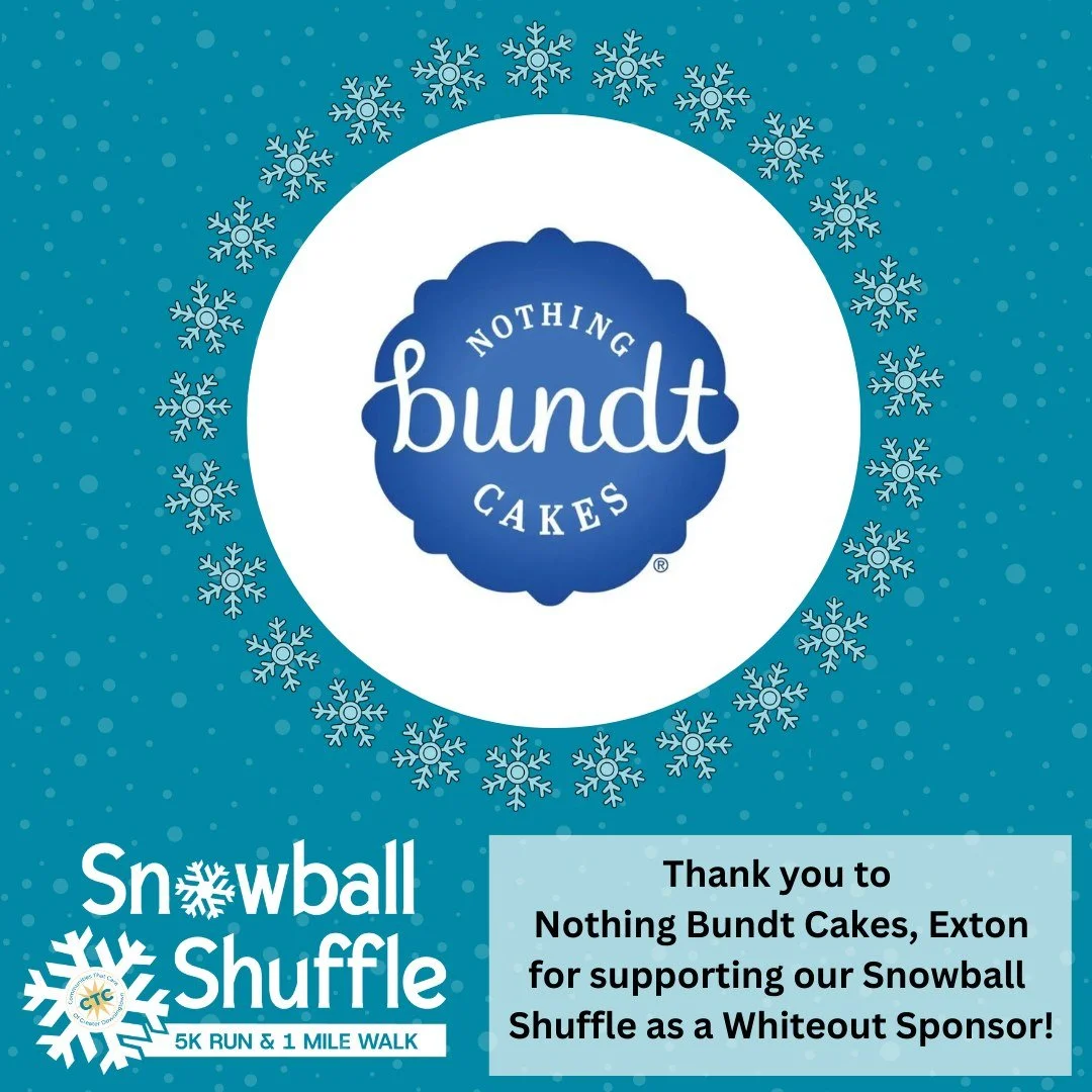 Thank you to our Whiteout level sponsor, Nothing Bundt Cakes (Exton location), for supporting our 5th Annual Snowball Shuffle Run/Walk! We are so grateful for your partnership.

Join us for the fun on Saturday, March 7th! ❄
Register Here: https://run
