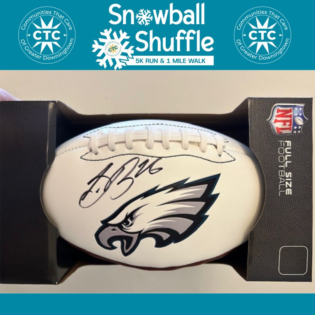 🦅💚CALLING ALL EAGLES FANS!!💚🦅

Thanks to the help from one of our wonderful supporters, we are thrilled to be raffling off a Philadelphia Eagles Full Size Football autographed by Eagles Running Back, Saquon Barkley,  at our Snowball Shuffle Run/W