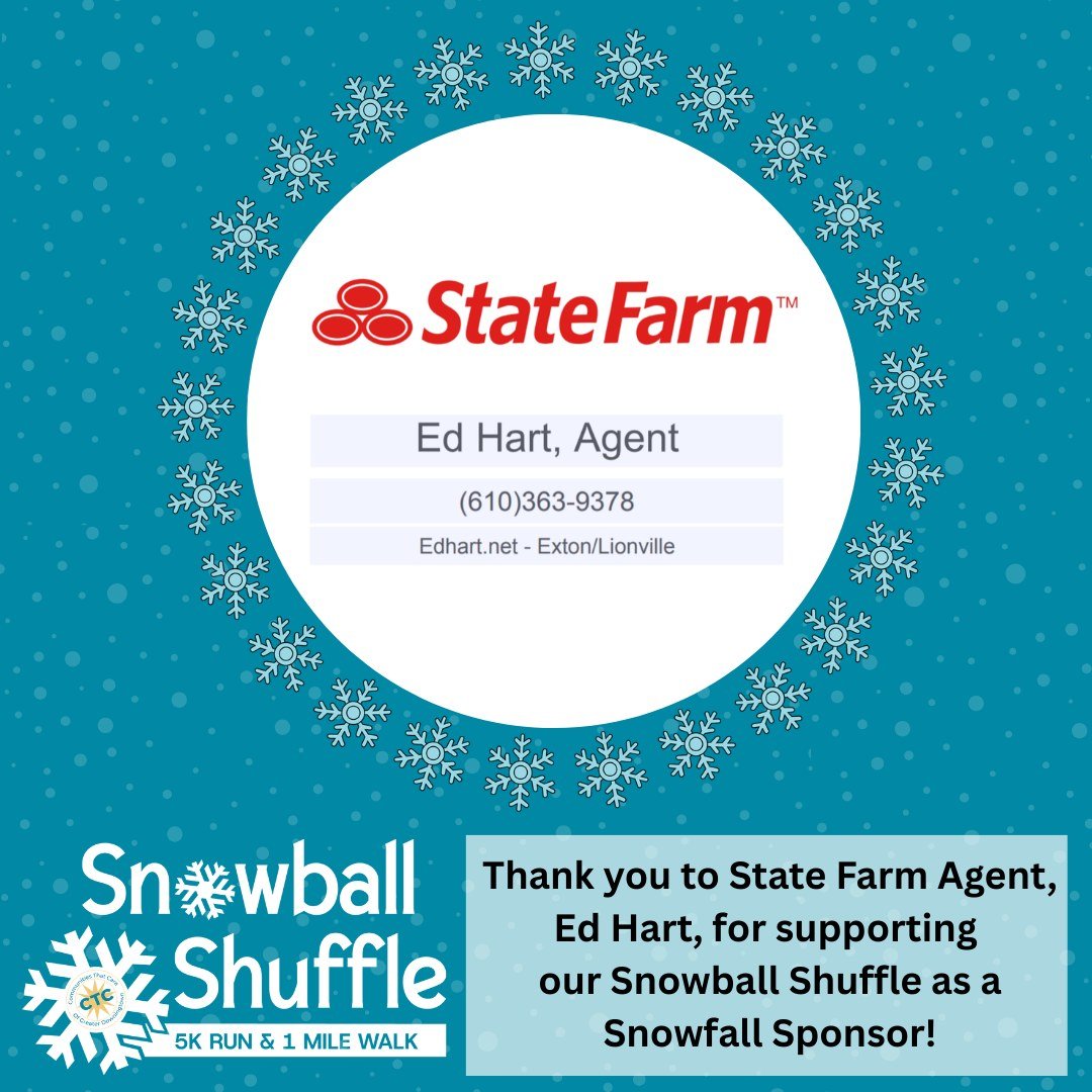 Thank you to our Snowfall level sponsor, Ed Hart - State Farm Agent, for supporting our 5th Annual Snowball Shuffle Run/Walk! We are so grateful for your partnership.

Join us for the fun THIS Saturday, March 7th! ❄
Register Here: https://runtheday.c