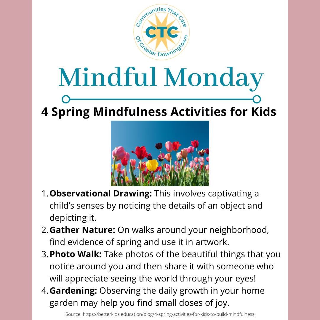 This Spring, try some outdoor mindfulness activities with your children! Better Kids has some great tips for how to use this season to engage kids in mindfulness practices. 

Check out their full article here: https://betterkids.education/blog/4-spri